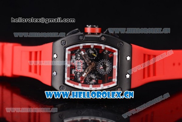 Richard Mille RM011-FM Asia ST25 Automatic PVD Case with Skeleton Dial Arabic Numeral Markers and Red Rubber Strap White Inner Bezel - Click Image to Close